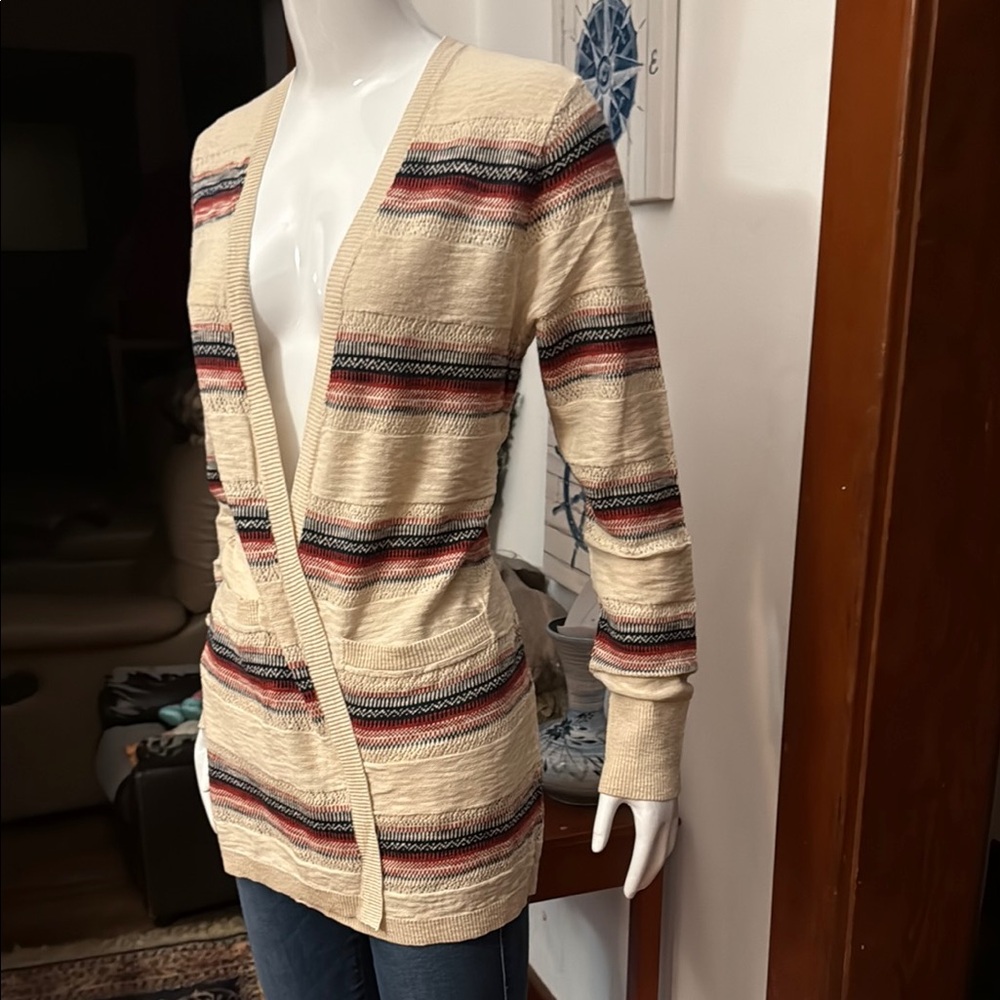 NWT size small Eddie Bauer Striped Beige Cardigan Sweater